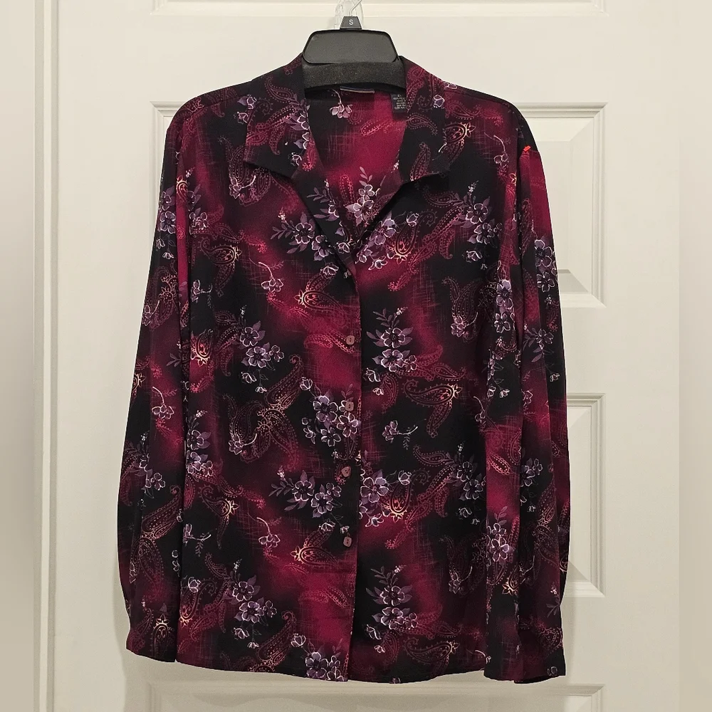 Laura Scott Floral and Paisley Print LS Button-Up Blouse, EUC, Size 22W (3X) - Picture 2 of 11
